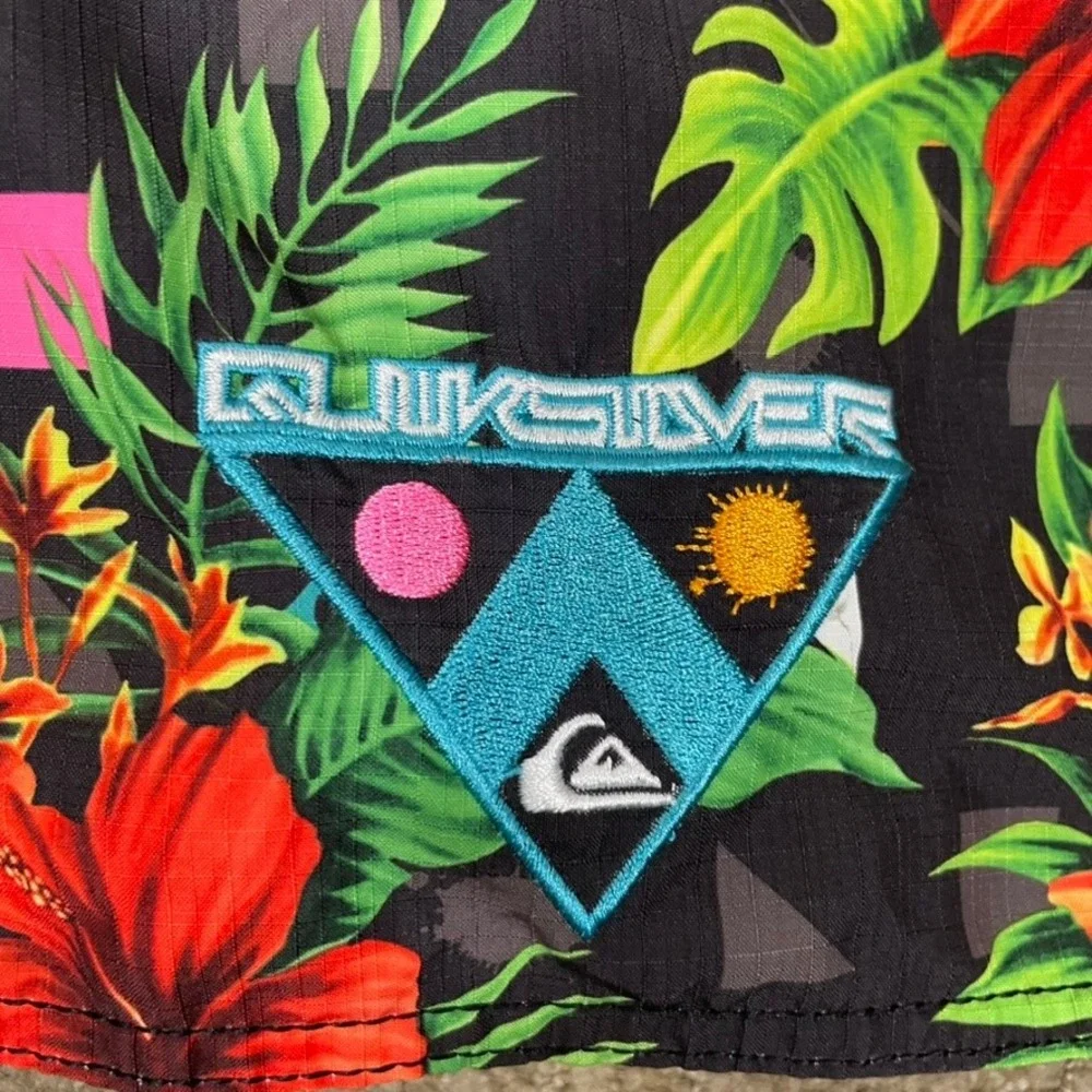 Quiksilver Board Shorts Mens‎ 34 Black Floral Geometric Retro Resort Surf Trunks
